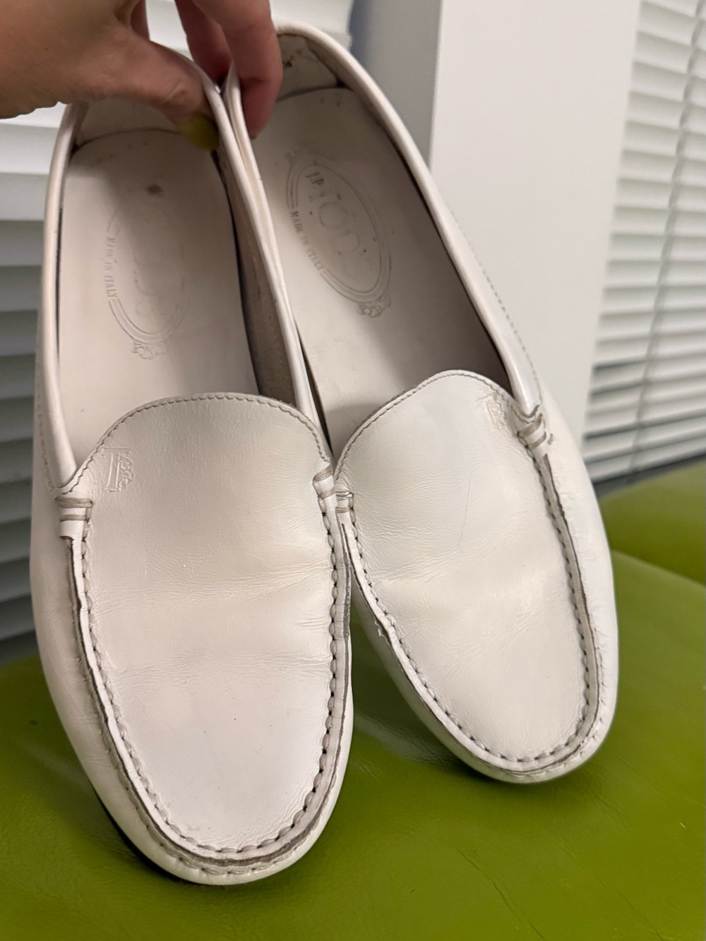 Tod's White Leather Loafers with Embossed Logo